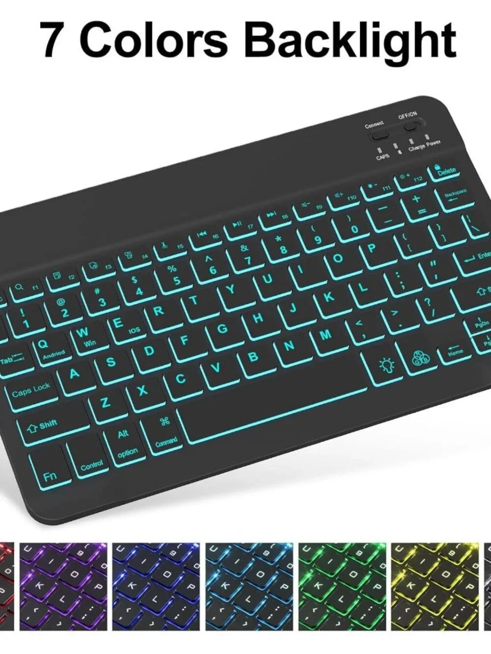 iPad 10.2 inch Case with Keyboard, Detachable Bluetooth Keyboard with 7 Color Ba